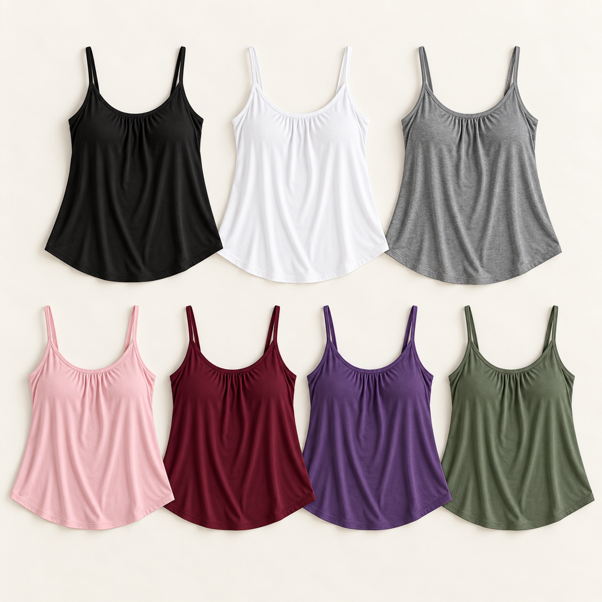 Everyday Tank in 7 colors: black, white, grey, pink, burgundy, purple and green