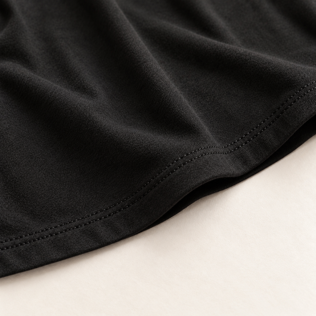 Close-up of the soft fabric and stitched hem